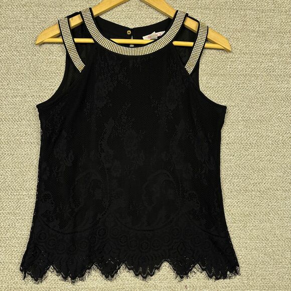 a'gaci Tops - A'Gaci Sz M Top Black Crystal Lace Tank Vegas Fairy Whimsigoth Mob Wife Party